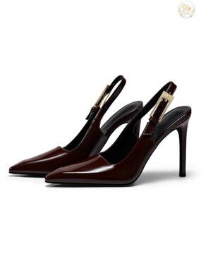 Slingback High Heels Pointed Toe Stilettos Patent Leather Pumps